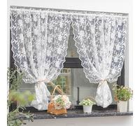 Yaland Rideau en dentelle blanche avec broderie florale Voile style maison de campagne Rideau court translucide Décoratif avec passe-tringle 1 pièce, HxL 90x130cm