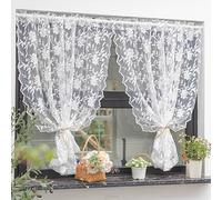 Yaland Rideau en dentelle blanche avec broderie florale - Voile style maison de campagne - Rideau court - Transparent à la lumière - Dekoschal avec passe-tringle - 1 pièce, HxL 220x130 cm