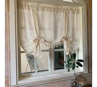 Yaland Store bateau aspect lin avec cordon de serrage - Opaque - Style maison de campagne - Avec bord crochet - Beige - 1 pièce - H x l : 160 x 100 cm