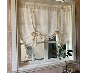 Yaland Store bateau aspect lin avec cordon de serrage - Opaque - Style maison de campagne - Avec bord crochet - Beige - 1 pièce - H x l : 120 x 100 cm