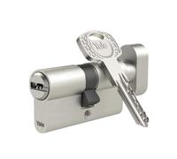Yale 10-1303-3030-00-2201 Cylindre à profil européen - Haute protection - 30/30 mm - Nickel satiné - 5 clés - Protection contre le perçage - Bouton intérieur - Carte de sécurité