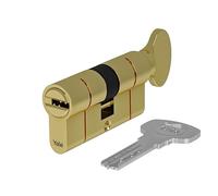 Yale Cylindre européen Série 2100 50/30K mm laiton poli cylindre avec bouton, 5 clés incluses, sécurité optimale pour maisons et bureaux