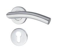 Yale Jeu de poignées L 90, poignée de porte incurvée en acier inoxydable avec rosace pour cylindre européen, satinée, design moderne, convient aux portes intérieures et extérieures.