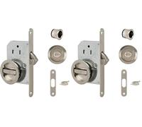 Yale Kit Serrure pour Porte Coulissante - Serrure à condamnation et Poignées cuvettes rondes encastrables - Ø intérieur poignées 48 mm - Acier finition nickelé brossé, Inclus tire-doigt, gâche, vis