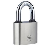 Yale Y112/40/138/1 - cadenas disque en fer corps 40 mm anse longue plaqué nickel 3 clés mécanisme à clé anse trempée sécurité standard conforme EN 12320 extérieur portes et abris portes portails abris