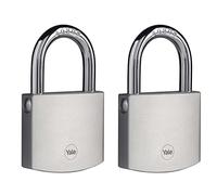 Yale Y114B/50/111/1 - cadenas en laiton corps 60×53 mm anse Ø9 mm finition chromée 3 clés mécanisme ouble verrouillage haute sécurité conforme EN 12320 extérieur portes et abris portes portails