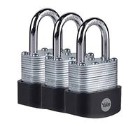 Yale Y125B/40/122/3 - Cadenas haute sécurité acier laminé 40 mm argenté lot de 3 avec manille en acier trempé et cylindre à 5 goupilles : 3 clés incluses antivol casier vestiaire boîte à outils