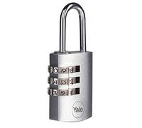 Yale Y150B/30/125/1 - cadenas à combinaison en laiton corps 23×33 mm anse Ø3 mm finition chromée sans clé sécurité standard intérieur code réinitialisable antivol casier vestiaire