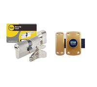 Yale YC1000+ Cylindre de Serrure à Bouton 30x30 mm pour Porte Extérieure/Entrée, 6 Goupilles, 4 Clés & IFAM B6/50 - Verrou de sécurité pour porte, système d'ouverture bouton/clé, levier de 110 mm