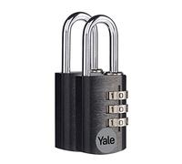 Yale YE3B/32/116/1/BK - cadenas à combinaison en aluminium corps 21×33 mm anse Ø3 mm sans clé sécurité standard intérieur code réinitialisable antivol casier vestiaire