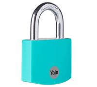 Yale YE3B/32/116/1/TE - Cadenas de sécurité standard en aluminium 32 mm - Bleu sarcelle - Anse ouverte en acier trempé - 3 clés antivol casier vestiaire boîte à outils