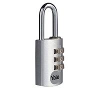 Yale YE3CB/20/121/1/S - Cadenas aluminium à combinaison 20 mm, anse acier, argent, code à 3 chiffres - Pour casier, boîte à outils, sac...