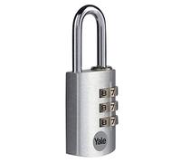 YALE -YE3CB/28/126/1/S - Cadenas aluminium - combinaison 28 mm - anse acier - argent - code 3 chiffres - Pour casier - boîte outils