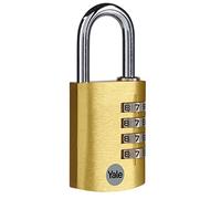 Yale YE3CB/38/131/1/GO - Cadenas aluminium à combinaison 38 mm, anse acier, laiton, code à 4 chiffres - Pour casier, boîte à outils, sac Or