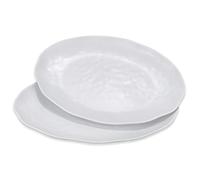 Yalin Lot de 2 grands plateaux de service ovales en mélamine de 40,6 cm, parfaits pour les restaurants, les steaks, la salade et le quotidien, lot de 2 assiettes blanches