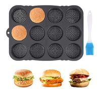 Yallmie 12 Cavités Moule à Pain Hamburger, Rond 8cm Moule Pain Hamburger Silicone, Résistant à la Chaleur Moule Pain Burger Outils de Cuisson pour Muffins, Gâteau au Chocolat, Lave-Vaisselle