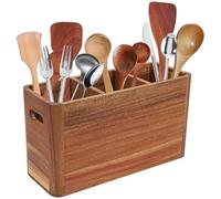 Yallmie 3 Compartiments Porte Ustensiles de Cuisine, 30,5x12x17,3cm Rangement Ustensiles Cuisine en Bois avec Poignées, Pot Ustensiles Bois Antidérapant Organisateur de Couverts Comptoir et Suspendu