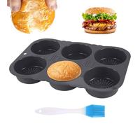 Yallmie 6 Cavités Moule à Pain Hamburger, Moule pour Burger Bun Silicone avec Brosse, Plaque Buns Burgers Résistant à La Chaleur Pliable Moule Silicone Burger Pour Muffins, Gâteau, Tartes