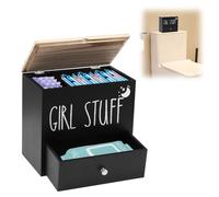 Yallmie Boîte de Serviette Hygiénique de Toilette avec 2 Compartiments, Boîte de Rangement Serviette Hygiénique, Organisateur de Produits Féminins pour Tampons Serviettes Hygiéniques Coton (Noir-2)