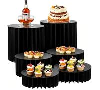 Yallmie Lot de 6 Rehausseurs de Buffet, Presentoir Aperitif Buffet Pliable Supports de Gâteau Pliables avec 6 Assiettes Rondes en Acrylique pour Traiteur Dessert Bijoux Figurines Bonbons Aliments