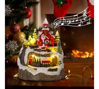 Yallmie Village de Noël Lumineux, Maison Village de Noël Miniature LED Decoration Noel Village Maison Musical Scène de Noël Decoration Ville avec Arbre Tournant pour La Fête de Noël Decor