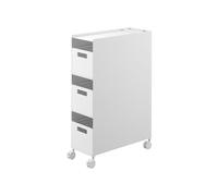 Yamazaki 10015 Tower Étagère de Rangement à 3 Niveaux avec paniers et roulettes, Blanc, Acier/Résine ABS/Nylon/Silicone, Minimaliste, 16.6 x 43 x 58 cm (L x P x H)