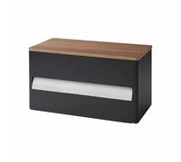 Yamazaki 1644 RIN Kitchen Paper Towel Holder, black, Steel/Wood/Silicone, 31.2 x 16.2 x 17 cm