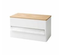Yamazaki 1645 RIN Kitchen Paper Towel Holder, white, Steel/Wood/Silicone, 31.2 x 16.2 x 17 cm