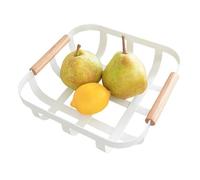 YAMAZAKI 2975 TOSCA Panier de cuisine, blanc, Acier/Bois, minimaliste, 23.5 x 22 x 6 c m
