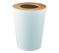 Petite poubelle Yamazaki, 28 cm, avec couvercle astucieux en bois, blanche et ronde