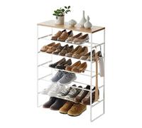 YAMAZAKI Étagère à chaussures Tower 3369, 6 niveaux, plateau bois, blanc, 66×25×87 cm