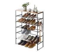 YAMAZAKI 3370 Tower 6Tiered WoodTop Shoe Rack, Black, Steel/Wood, 66 x 25 x 87 cm