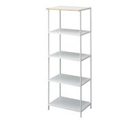 YAMAZAKI 3599 Tower Rack de Stockage à 5 Niveaux, Blanc, Acier/Bois, Minimaliste, 60 x 46.5 x 170 c m