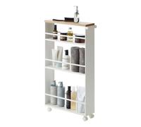 Yamazaki 3627 Tower Chariot de Service avec poignée, Blanc, Acier/Bois, Design Minimaliste