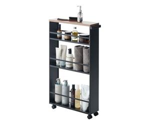 Yamazaki 3628 TOWER Storage Cart with Handle, black, Steel / Wood, 13 x 47.5 x 80.5 cm