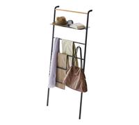 YAMAZAKI Échelle porte-serviettes TOWER 3872 – inclinée avec étagère Noir Acier/Bois 66×30–38×160 cm