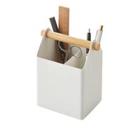 YAMAZAKI 4151 TOSCA Pen Stand, white, Steel/Wood, 12 x 8.5 x 14.5 cm