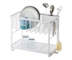 YAMAZAKI 4386 Tower 2Tiered Wire Dish Drainer, White, Steel/ABS Resin/Polypropylene/Silicone, 41 x 22 x 33 cm