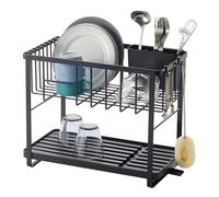 YAMAZAKI 4387 Tower 2Tiered Wire Dish Drainer, Black, Steel/ABS Resin/Polypropylene/Silicone, 41 x 22 x 33 cm