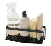 YAMAZAKI 5017 Tower Sponge & Bottle Holder with Drainer, Black, Steel/Stainless Steel, 25 x 10 x 9.5 cm