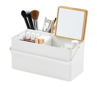 YAMAZAKI Boîte de rangement maquillage TOWER 5453 – Métal/Bois/Miroir/ABS – Blanc 31 x 15 x 15,7 cm