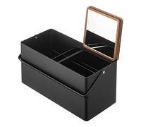 Yamazaki 5454 TOWER Makeup Box, black, Steel/Wood/Mirror/ABS Resin, 31 x 15 x 15.7 cm