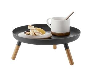 Yamazaki 5565 Plain Tray with Legs, Black, Steel/Wood, 32 x 32 x 13 cm