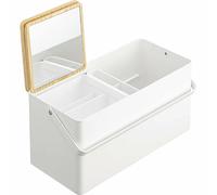 Yamazaki 5453 TOWER Makeup Box, white, Steel/Wood/Mirror/ABS Resin, 31 x 15 x 15.7 cm