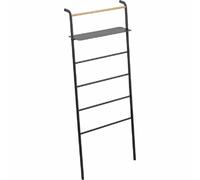 Yamazaki 3872 TOWER Leaning Ladder Hanger with Shelf, black, Steel / Wood, 66 x 30~38 x 160 cm