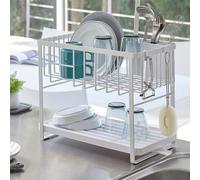 Yamazaki Égouttoir 2 niveaux Égouttoir Grille d'égouttage Vaisselle Métal blanc 04386