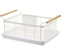 Yamazaki Égouttoir Égouttoir en métal avec poignées en bois Égouttoir blanc TOSCA 03107