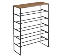YAMAZAKI 3370 Tower 6Tiered WoodTop Shoe Rack, Black, Steel/Wood, 66 x 25 x 87 cm