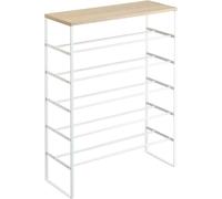 YAMAZAKI Étagère à chaussures Tower 3369, 6 niveaux, plateau bois, blanc, 66×25×87 cm