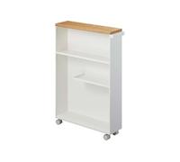 Yamazaki - Etagère de toilette sur roulettes métal et bois Slim blanc